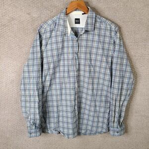 Hugo Boss Shirt Mens XL‎ Blue Gray Plaid Button Down Cotton Regular Fit Preppy
